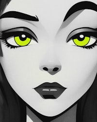 a black and white image of a girl with green eyes