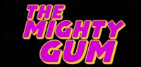 the mighty gum logo on a black background